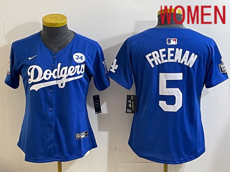 Women Los Angeles Dodgers #5 Freeman Blue Game 2024 Nike MLB Jersey style 1121